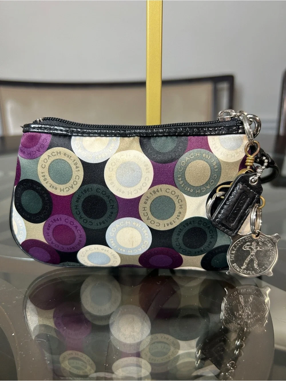 Vintage Coach Optic Dot Circle Satin Wristlet Pouch Purple Black Multi 41819